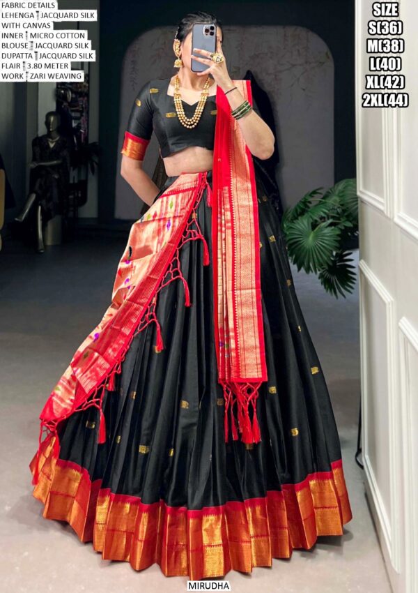 Trendy And Traditional Paithani Jacquard Silk Weaving Zari Work Lehenga Choli