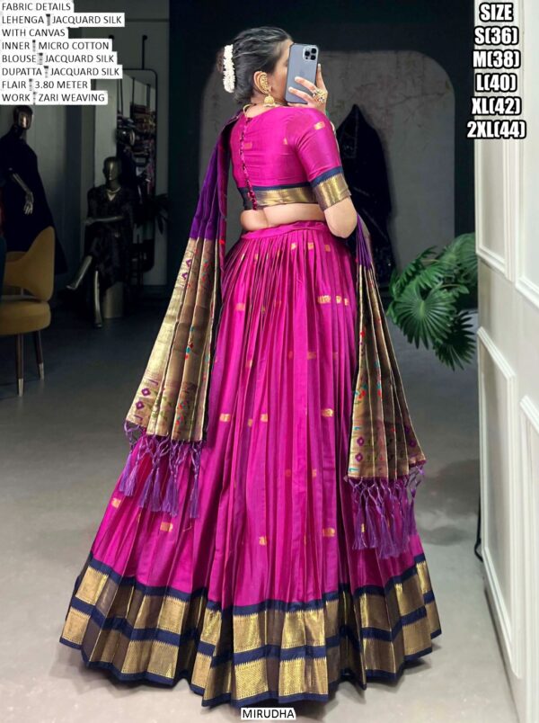 Trendy And Traditional Paithani Jacquard Silk Weaving Zari Work Lehenga Choli