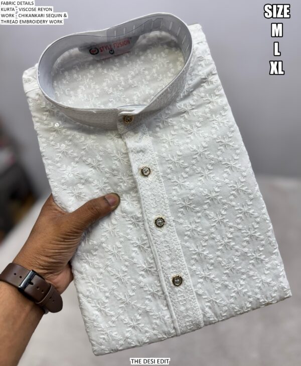 Chikankari Sequin Work Thread Embroidery Viscose Rayon Festival Wear Only Kurtas