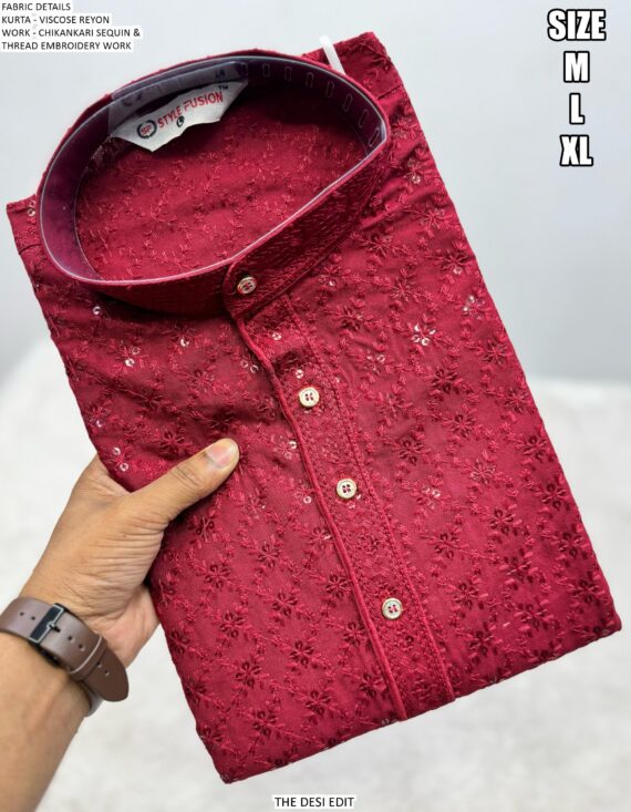 Chikankari Sequin Work Thread Embroidery Viscose Rayon Festival Wear Only Kurtas