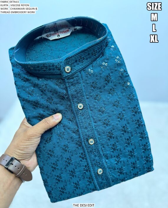 Chikankari Sequin Work Thread Embroidery Viscose Rayon Festival Wear Only Kurtas