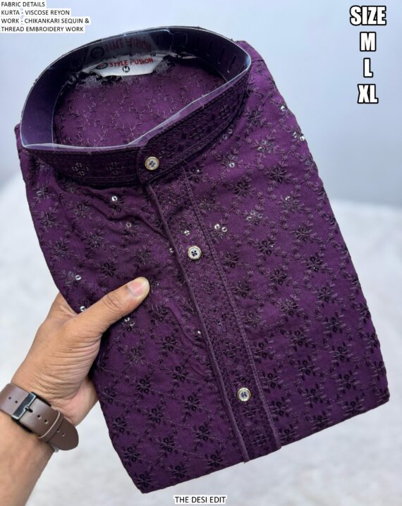 Chikankari Sequin Work Thread Embroidery Viscose Rayon Festival Wear Only Kurtas