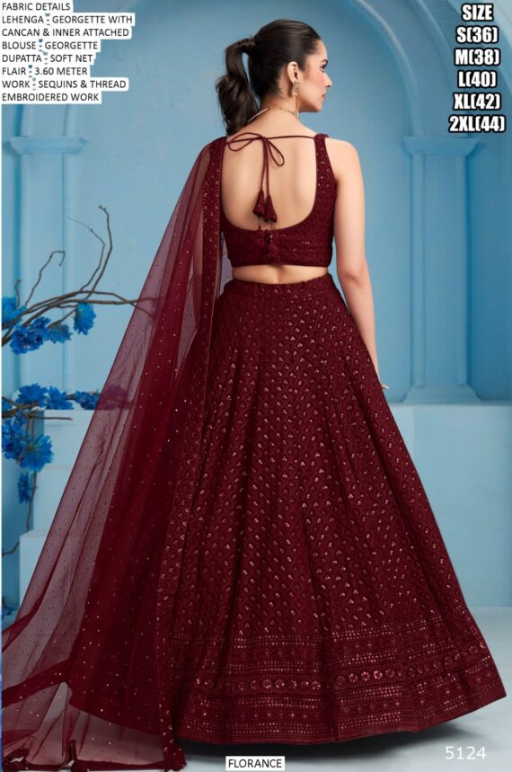 Semi-Stitched Georgette Sequins And Thread Embroidered Party Wear Lehenga Choli