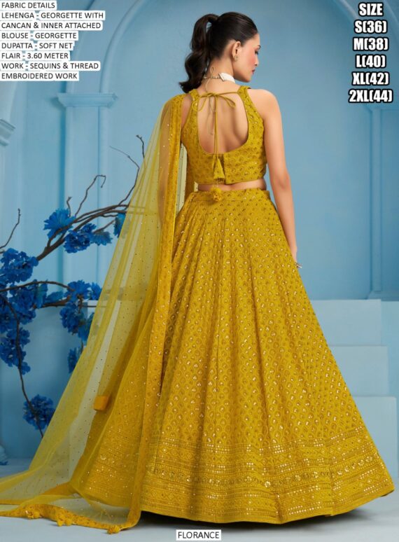Semi-Stitched Georgette Sequins And Thread Embroidered Party Wear Lehenga Choli