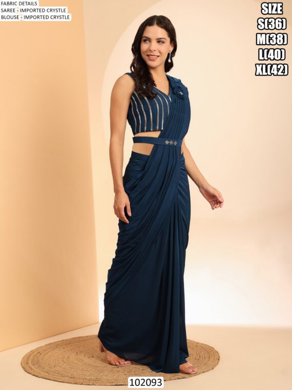 Get An Opulent Look Draped In This Readymade Party Wear Saree With Designer Blouse