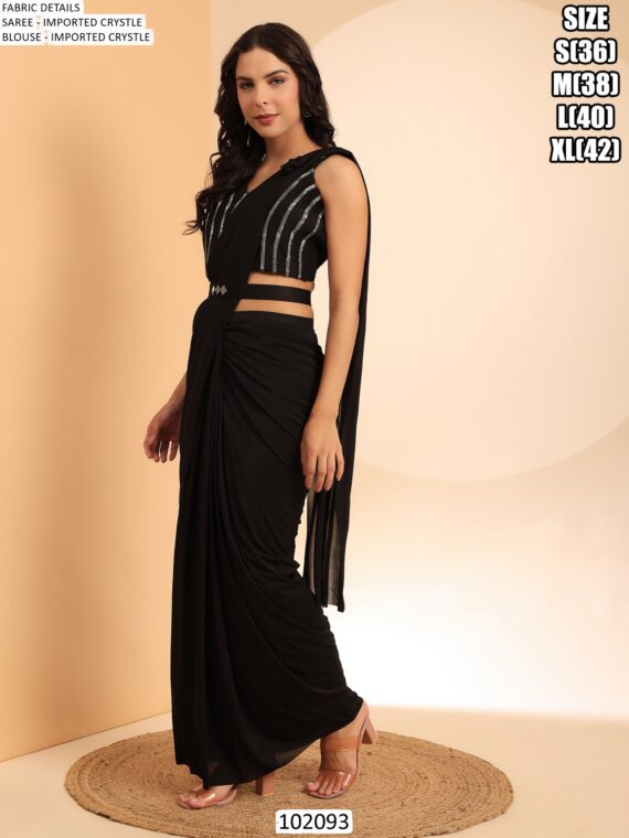 Get An Opulent Look Draped In This Readymade Party Wear Saree With Designer Blouse