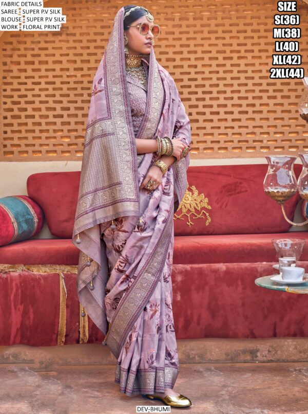 Elegant Shine! Super P.V Silk Floral Printed Sarees With Un-Stitched Blouse