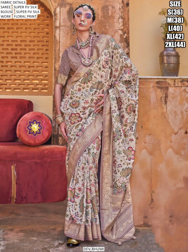 Elegant Shine! Super P.V Silk Floral Printed Sarees With Un-Stitched Blouse