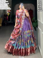 Spectacular Kalamkari Printed With Zari Weaving Border Dola Silk Lehenga Choli