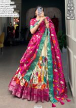 Spectacular Kalamkari Printed With Zari Weaving Border Dola Silk Lehenga Choli