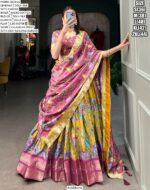 Spectacular Kalamkari Printed With Zari Weaving Border Dola Silk Lehenga Choli