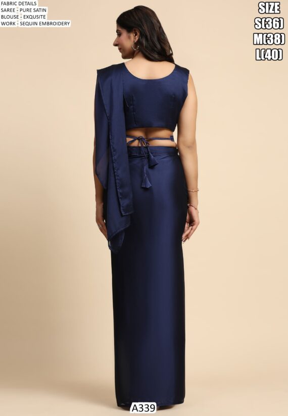 One Mint Pure Satin Exquisite Sequins Embroidery Work Blouse With Ready-To-Wear Saree