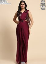 One Mint Pure Satin Exquisite Sequins Embroidery Work Blouse With Ready-To-Wear Saree