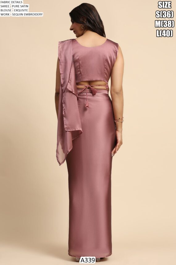 One Mint Pure Satin Exquisite Sequins Embroidery Work Blouse With Ready-To-Wear Saree