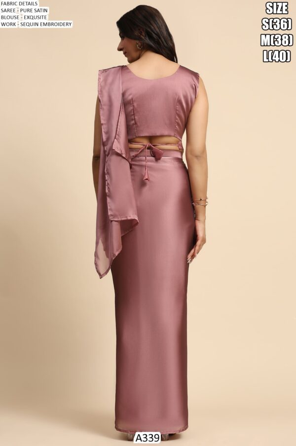 One Mint Pure Satin Exquisite Sequins Embroidery Work Blouse With Ready-To-Wear Saree