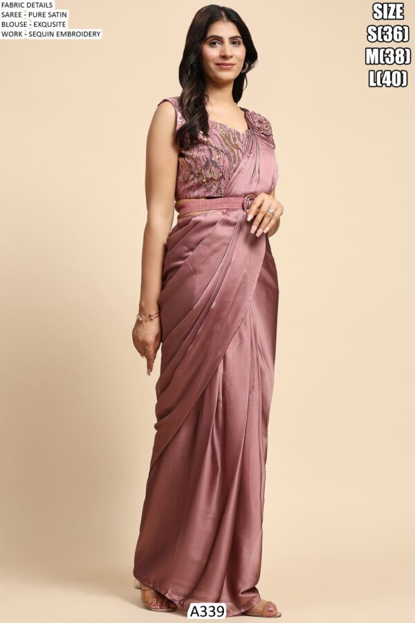 One Mint Pure Satin Exquisite Sequins Embroidery Work Blouse With Ready-To-Wear Saree