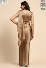 One Mint Pure Satin Exquisite Sequins Embroidery Work Blouse With Ready-To-Wear Saree