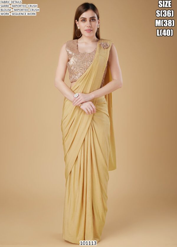 Cocktail Party Style Imported Crush Solid Ready To Wear Saree With Sequins Work Blouse