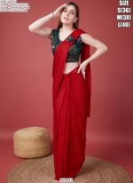 Cocktail Party Style Imported Crush Solid Ready To Wear Saree With Sequins Work Blouse