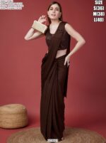 Cocktail Party Style Imported Crush Solid Ready To Wear Saree With Sequins Work Blouse