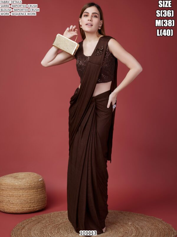 Cocktail Party Style Imported Crush Solid Ready To Wear Saree With Sequins Work Blouse