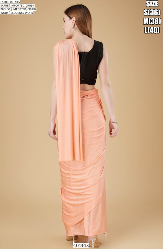 Cocktail Party Style Imported Crush Solid Ready To Wear Saree With Sequins Work Blouse