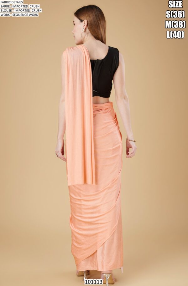 Cocktail Party Style Imported Crush Solid Ready To Wear Saree With Sequins Work Blouse