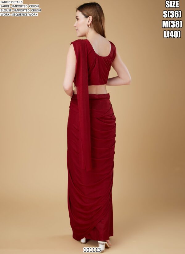 Cocktail Party Style Imported Crush Solid Ready To Wear Saree With Sequins Work Blouse