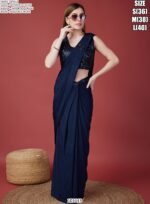 Cocktail Party Style Imported Crush Solid Ready To Wear Saree With Sequins Work Blouse