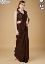 Cocktail Party Style Imported Crush Solid Ready To Wear Saree With Sequins Work Blouse