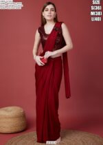 Cocktail Party Style Imported Crush Solid Ready To Wear Saree With Sequins Work Blouse