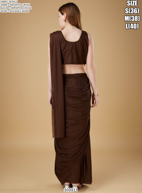 Cocktail Party Style Imported Crush Solid Ready To Wear Saree With Sequins Work Blouse