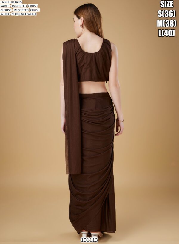 Cocktail Party Style Imported Crush Solid Ready To Wear Saree With Sequins Work Blouse