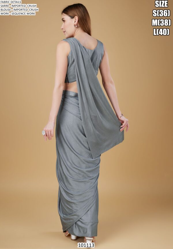 Cocktail Party Style Imported Crush Solid Ready To Wear Saree With Sequins Work Blouse