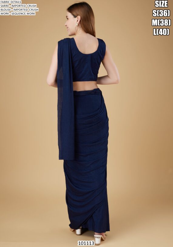 Cocktail Party Style Imported Crush Solid Ready To Wear Saree With Sequins Work Blouse