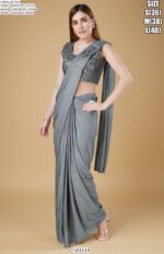 Cocktail Party Style Imported Crush Solid Ready To Wear Saree With Sequins Work Blouse