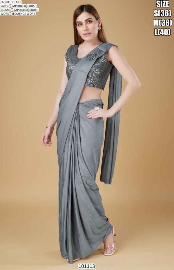 Cocktail Party Style Imported Crush Solid Ready To Wear Saree With Sequins Work Blouse