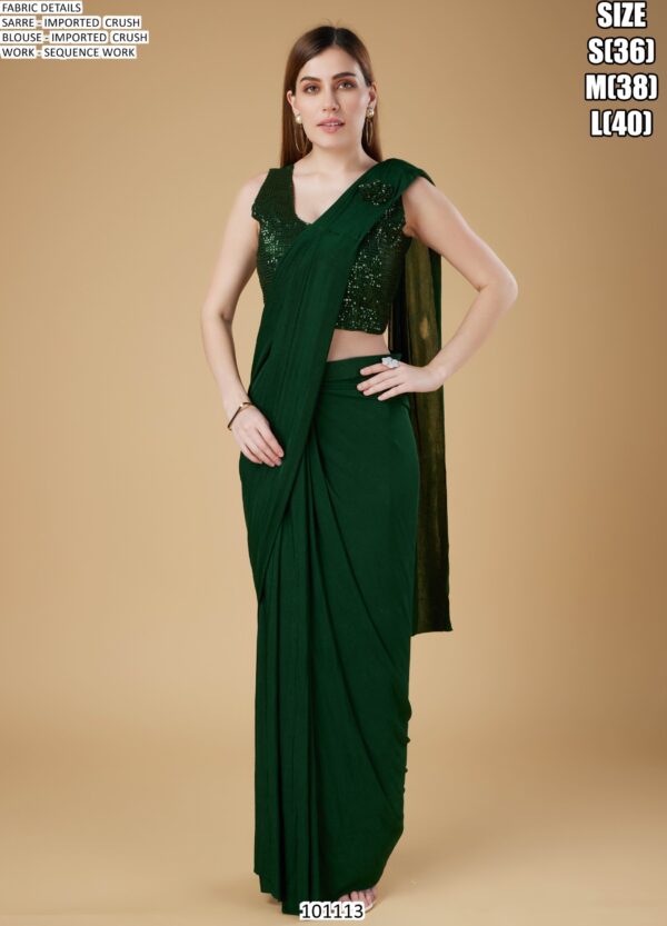 Cocktail Party Style Imported Crush Solid Ready To Wear Saree With Sequins Work Blouse