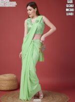 Cocktail Party Style Imported Crush Solid Ready To Wear Saree With Sequins Work Blouse