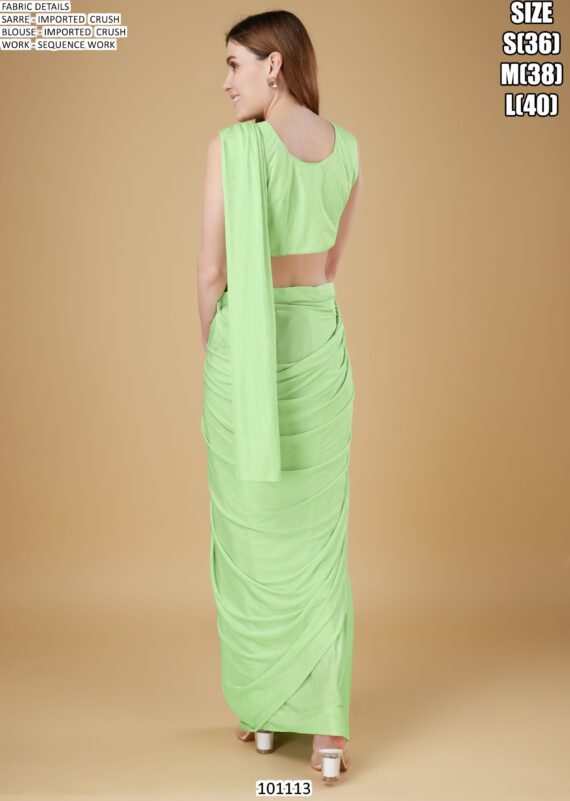 Cocktail Party Style Imported Crush Solid Ready To Wear Saree With Sequins Work Blouse