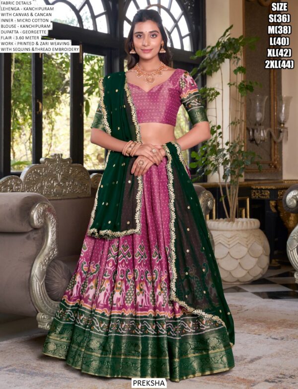 Royal Kanchipuram Silk Printed And Zari Weaving Festival Lehenga Choli
