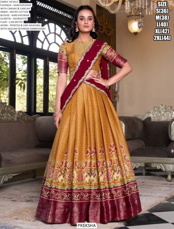 Royal Kanchipuram Silk Printed And Zari Weaving Festival Lehenga Choli