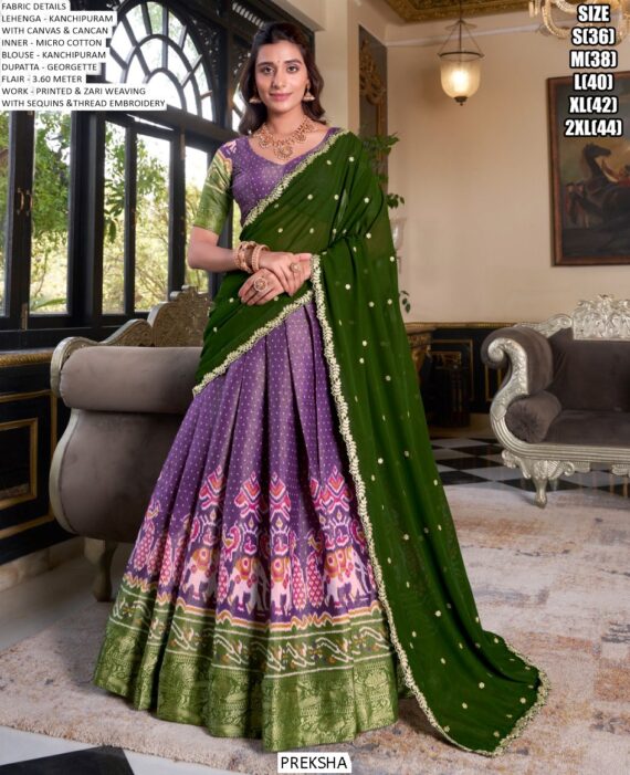 Royal Kanchipuram Silk Printed And Zari Weaving Festival Lehenga Choli