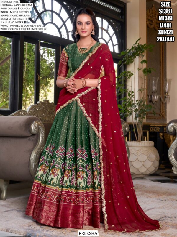 Royal Kanchipuram Silk Printed And Zari Weaving Festival Lehenga Choli
