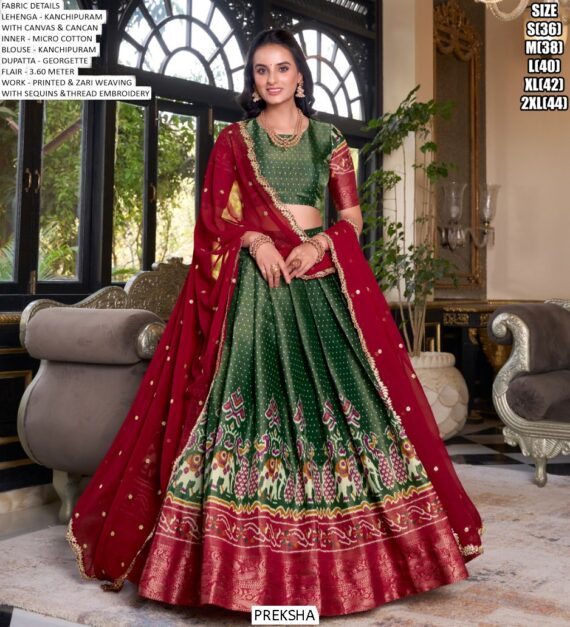 Royal Kanchipuram Silk Printed And Zari Weaving Festival Lehenga Choli