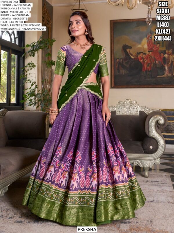 Royal Kanchipuram Silk Printed And Zari Weaving Festival Lehenga Choli