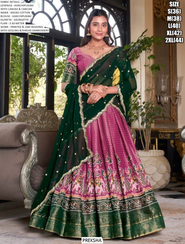 Royal Kanchipuram Silk Printed And Zari Weaving Festival Lehenga Choli