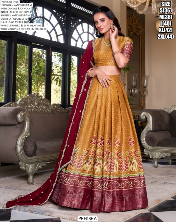 Royal Kanchipuram Silk Printed And Zari Weaving Festival Lehenga Choli
