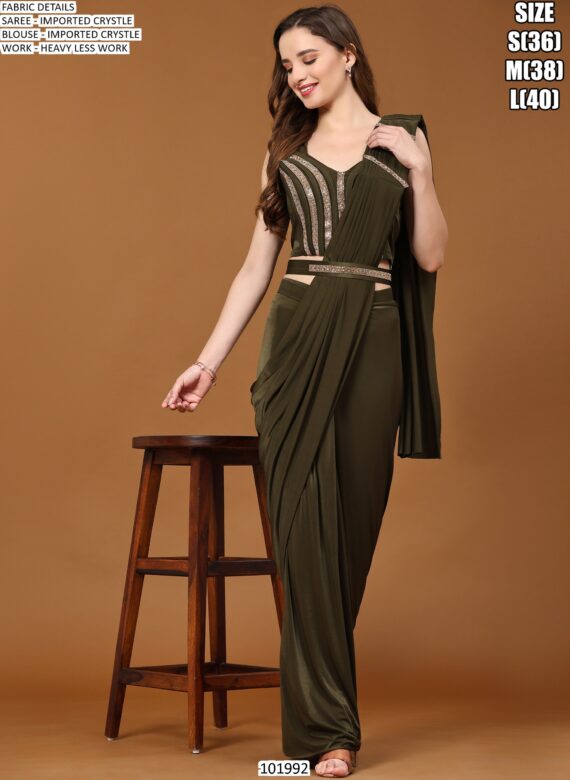 Imported Crystal Ready To Wear (One Minute) Saree With A Heavy Lace Work Blouse