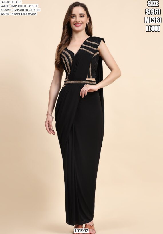 Imported Crystal Ready To Wear (One Minute) Saree With A Heavy Lace Work Blouse